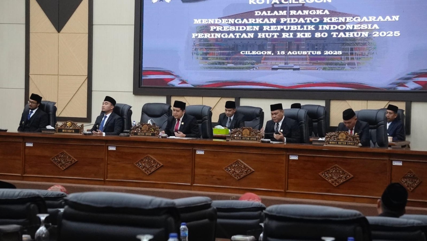 Rapat Paripurna Istimewa dalam rangka mendengarkan Pidato Kenegaraan Presiden Republik Indonesia pada peringatan Hari Ulang Tahun (HUT) ke-80 Kemerdekaan RI di DPRD Kota Cilegon. (Foto: Istimewa)
